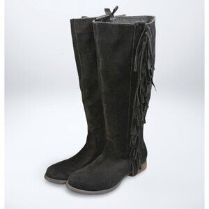 Steve Madden Black Suede Fringe Boots Sz 8, Boho Coastal Cowgirl Tall Boots